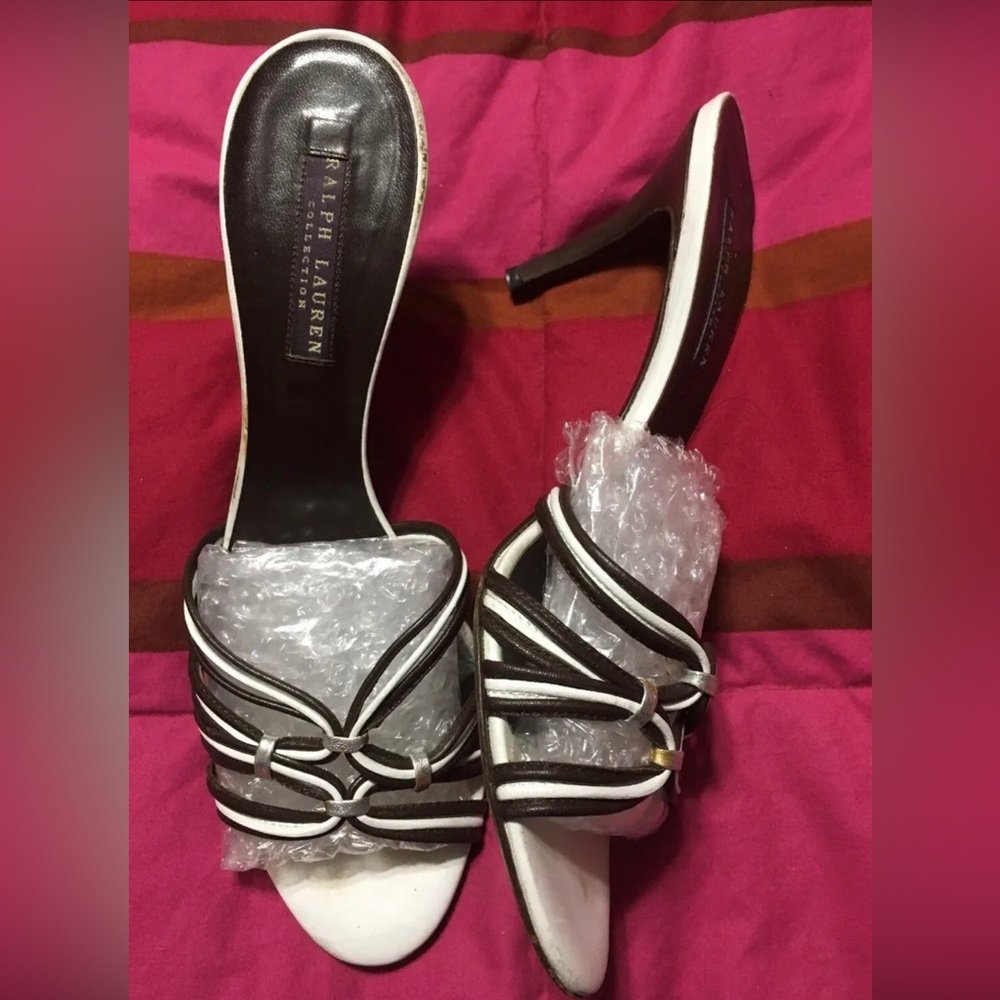 Ralph Lauren Collection Womens Size 9 Brown & White Slides